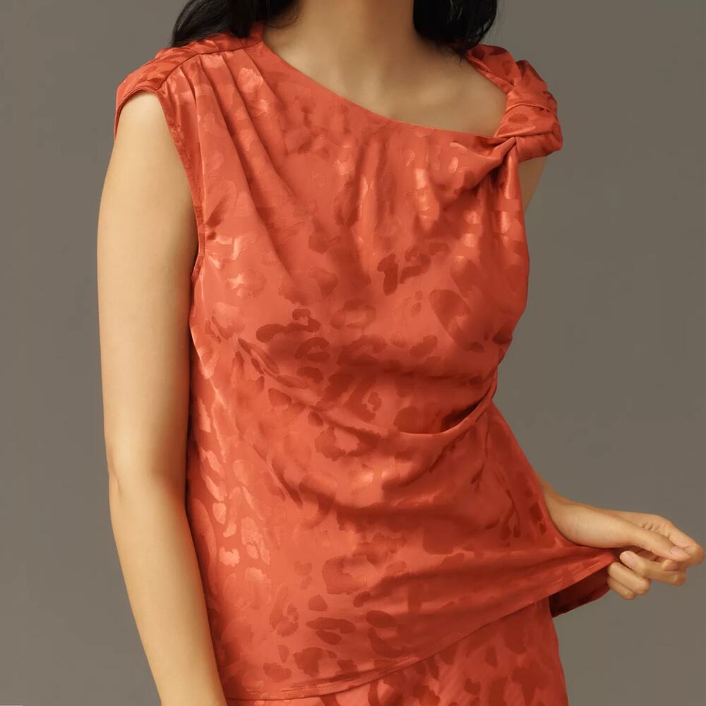 Rust Red Satin Draped Women's Blouse